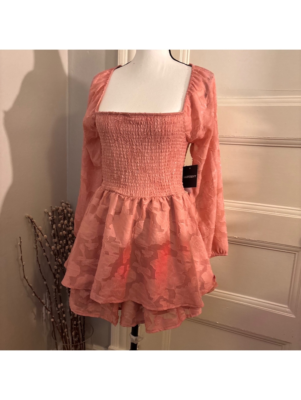 Harper & Ivy Pink Floral Smocked Skort Romper – Long Sleeve | NWT - Size L
